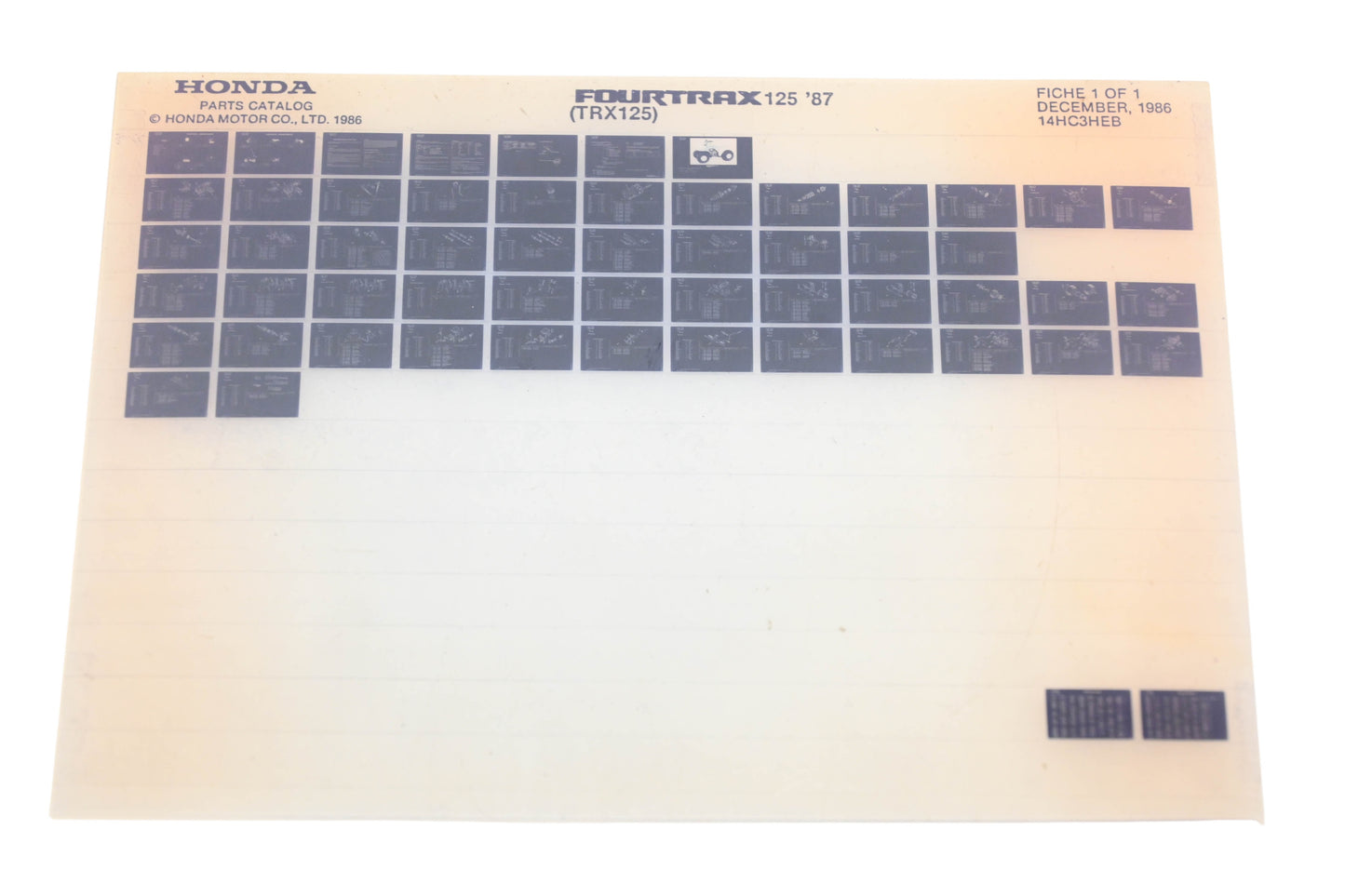 OEM Honda 14HC3HEB TRX125 Fourtrax125 1987 Parts Catalog Microfiche Rev:12/1986