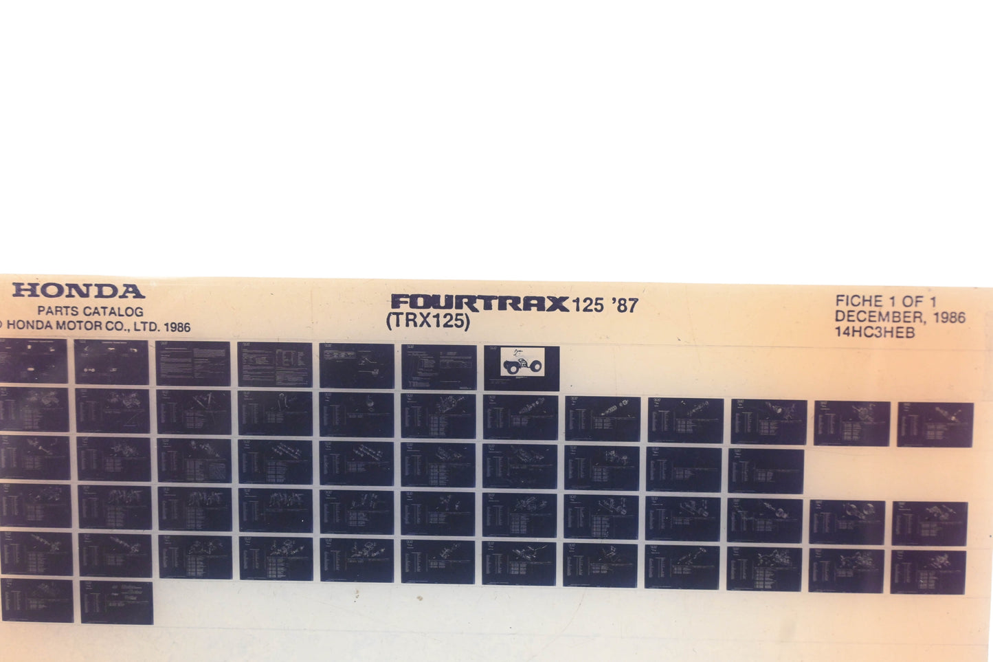 OEM Honda 14HC3HEB TRX125 Fourtrax125 1987 Parts Catalog Microfiche Rev:12/1986