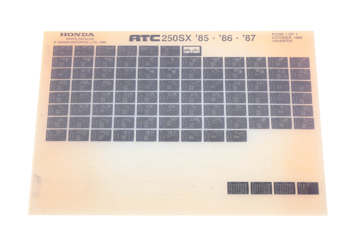OEM Honda 14HA6FEH ATC 250SX 1985/86/87 Parts Catalog Microfiche Rev:10/1986