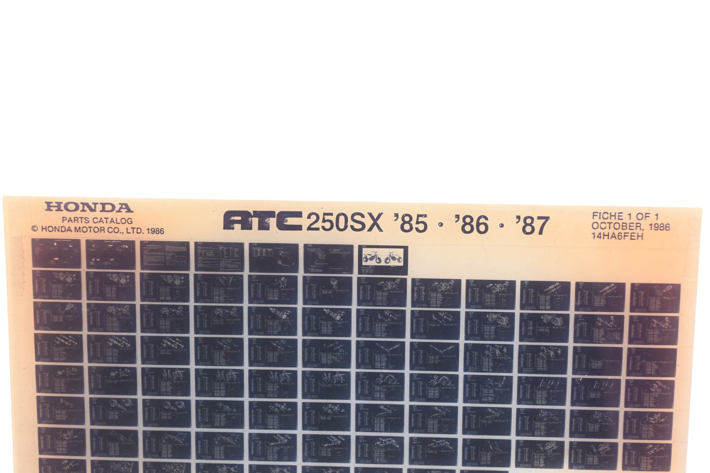 OEM Honda 14HA6FEH ATC 250SX 1985/86/87 Parts Catalog Microfiche Rev:10/1986