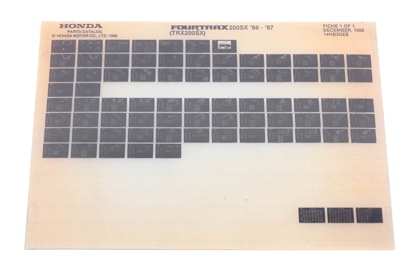 OEM Honda 14HB3GEE TRX200SX Fourtrax200SX 1986-87 Parts Catalog Microfiche Rev:12/1986