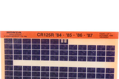 OEM Honda 14KA3EEH CR125R 1984-87 Parts Catalog Microfiche Rev:10/1986