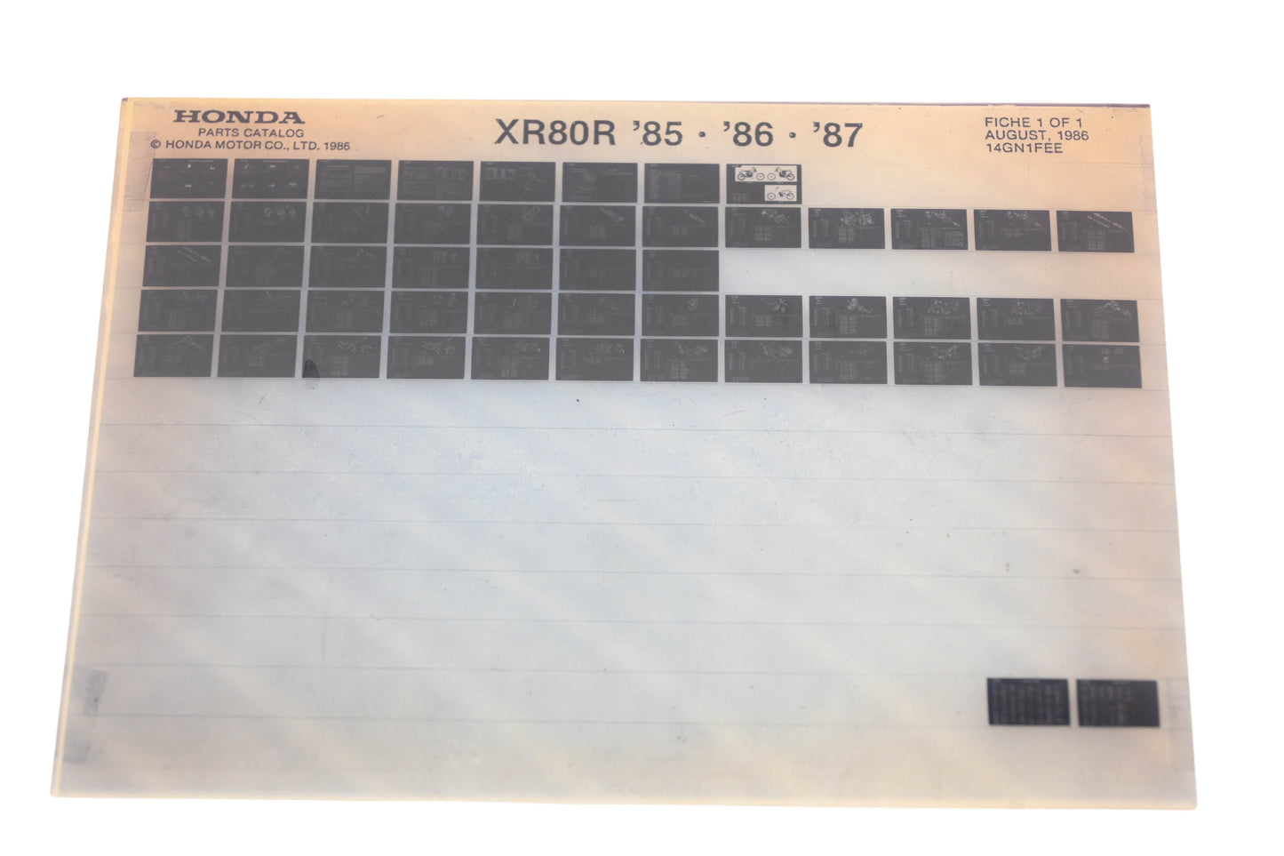 OEM Honda 14GN1FEE XR80R 1985-87 Parts Catalog Microfiche Rev:8/1986