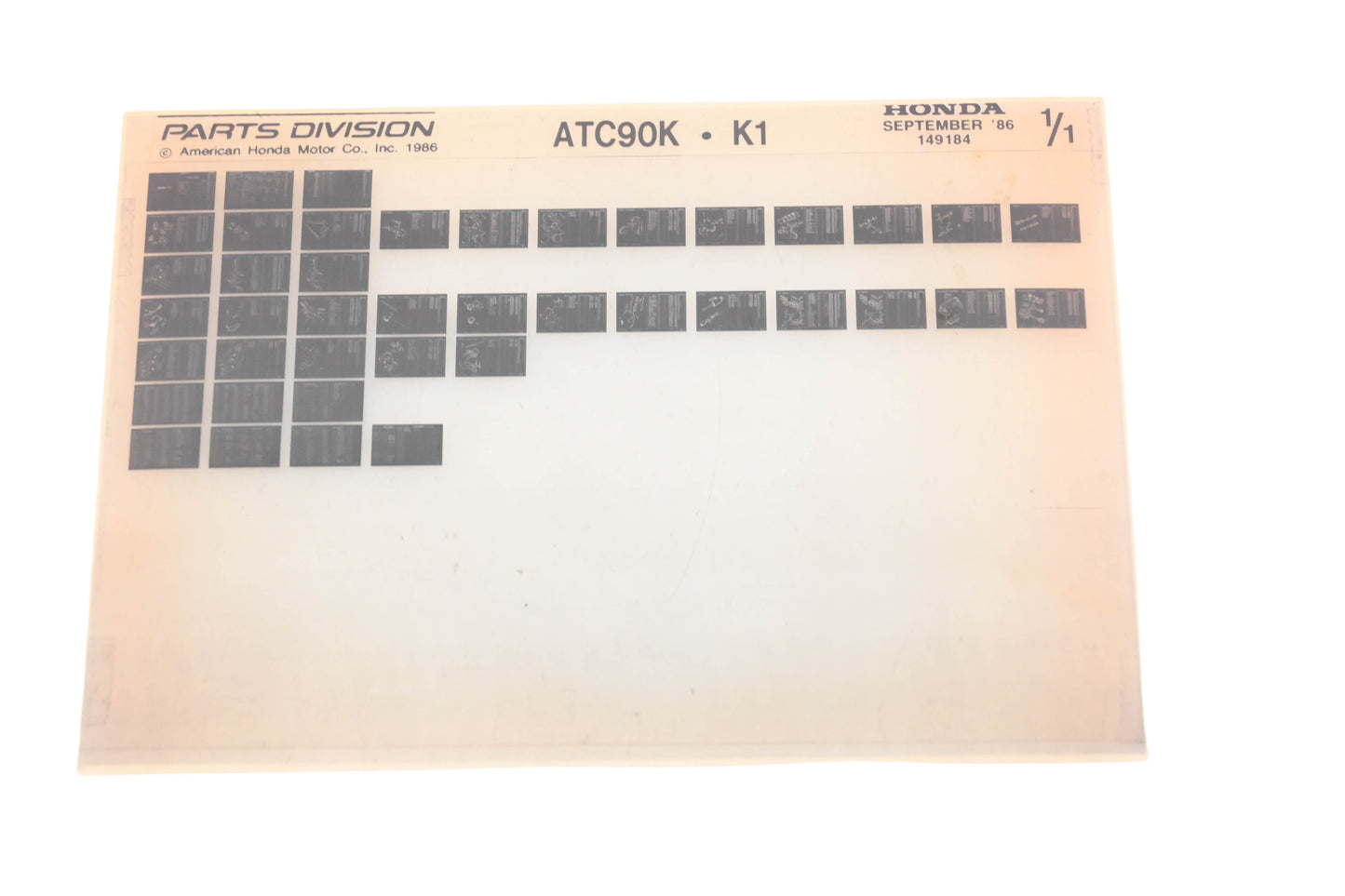 OEM Honda 149184 ATC90K K1 Parts Catalog Microfiche Rev:9/1986