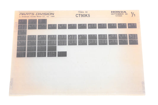 OEM Honda 131025 Trail 90 CT90K5 Parts Catalog Microfiche Rev:9/1986