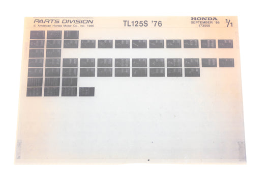 OEM Honda 173550 TL125S 1976 Parts Catalog Microfiche Rev:9/1986