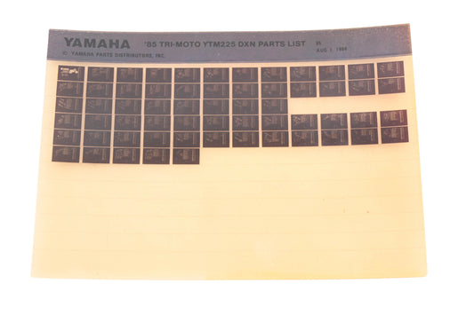 OEM Yamaha WE049-96 1985 Tri-Moto YTM225 DNX Parts List Microfiche Rev:8/7/1984