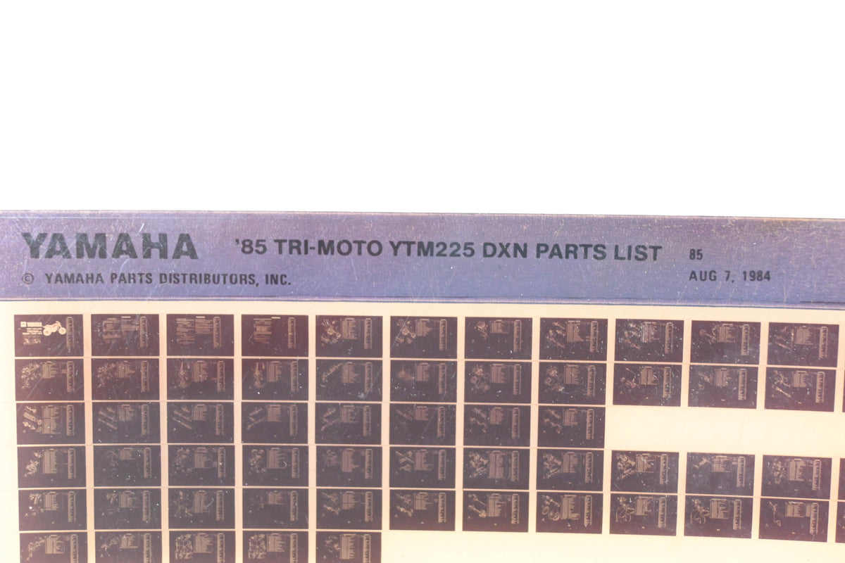 OEM Yamaha WE049-96 1985 Tri-Moto YTM225 DNX Parts List Microfiche Rev:8/7/1984