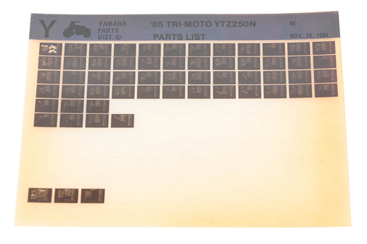 OEM Yamaha WE049-97 1985 Tri-Moto YTZ250N Parts List Microfiche Rev:11/20/1984