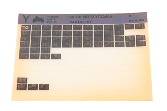OEM Yamaha WE049-98 1985 Tri-Moto YTZ250N Parts List Microfiche Rev:1/25/1985