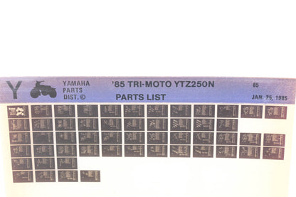 OEM Yamaha WE049-98 1985 Tri-Moto YTZ250N Parts List Microfiche Rev:1/25/1985