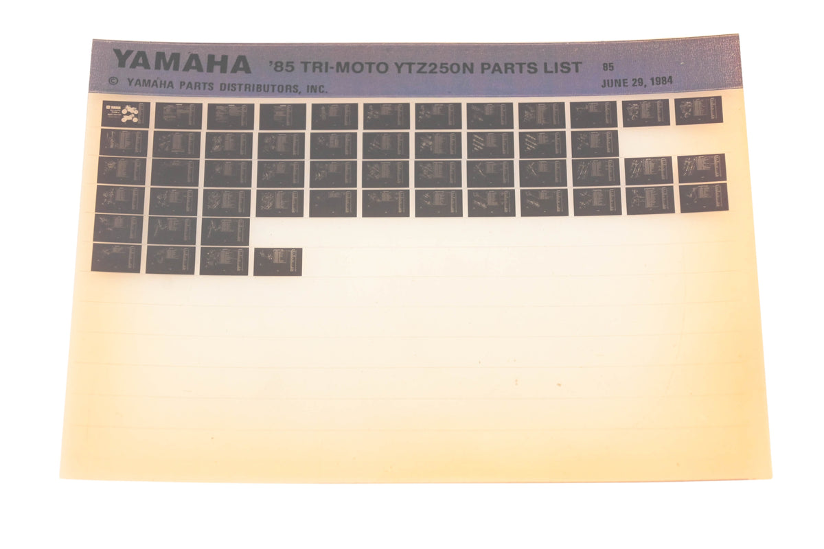 OEM Yamaha WE049-99 1985 Tr-Moto YTZ250N Parts List Microfiche Rev:6/20/1984