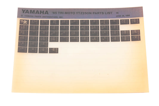 OEM Yamaha WE049-99 1985 Tr-Moto YTZ250N Parts List Microfiche Rev:6/20/1984