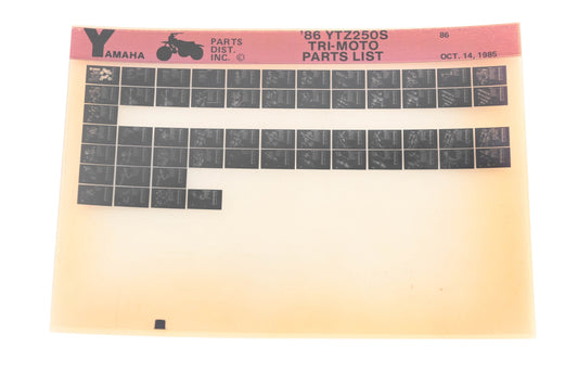 OEM Yamaha WE049-100 1986 Tri-Moto YTZ250S Parts List Microfiche Rev:10/14/1985