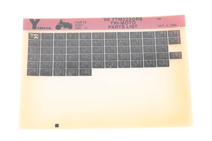 OEM Yamaha WE049-101 1986 Tri-Moto YTM225DRS Parts List Microfiche Rev:10/4/1985