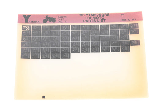 OEM Yamaha WE049-101 1986 Tri-Moto YTM225DRS Parts List Microfiche Rev:10/4/1985