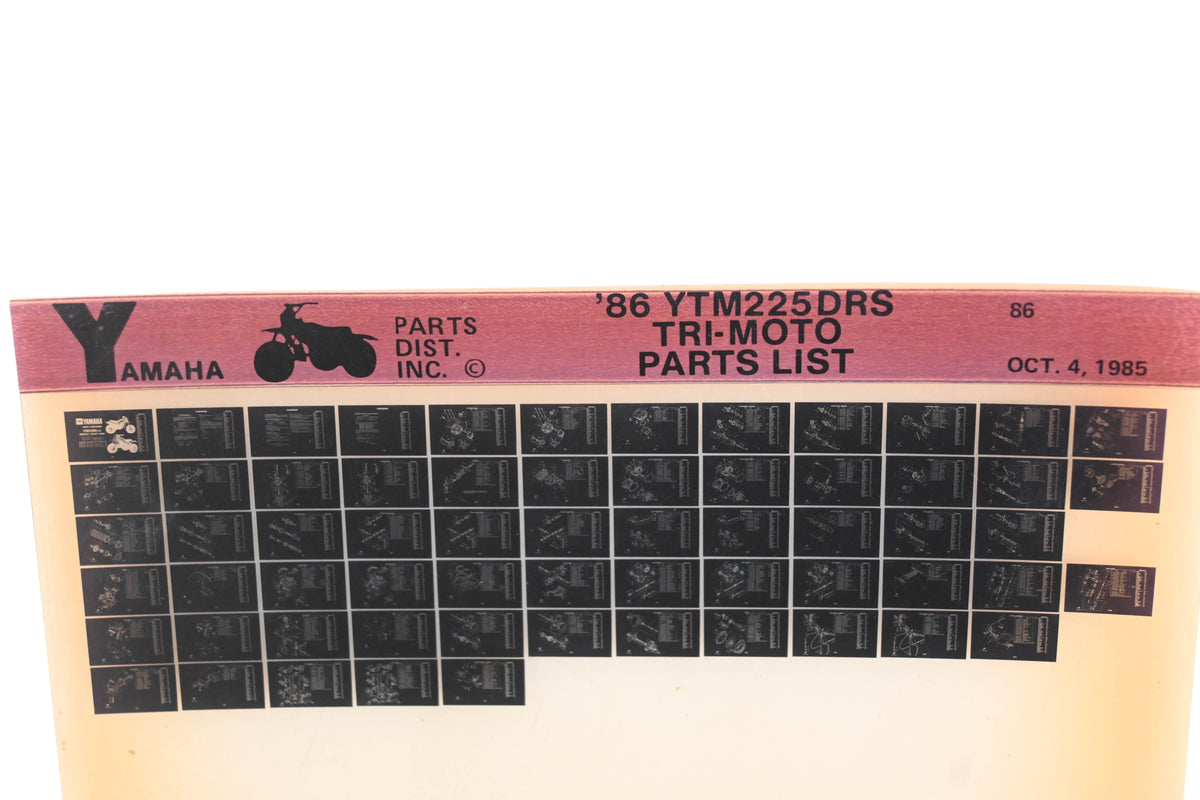 OEM Yamaha WE049-101 1986 Tri-Moto YTM225DRS Parts List Microfiche Rev:10/4/1985