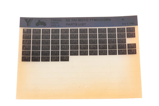 OEM Yamaha WE049-102 1985 Tri-Moto YTM225DRN Parts List Microfiche Rev:2/6/1985