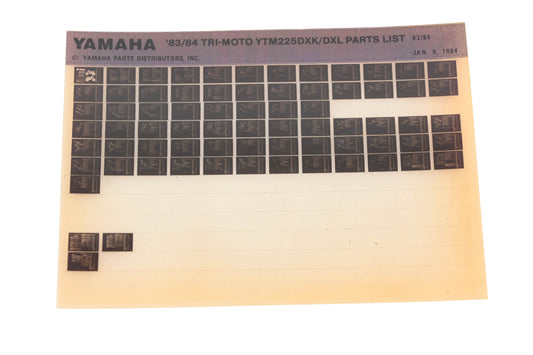 OEM Yamaha WE049-104 1983/84 Tri-Moto YTM225DXK/DXL Parts Catalog Microfiche Rev:1/9/1984