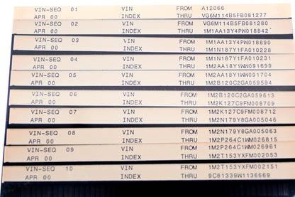 Mack VIN-SEQ 01, VIN-SEQ 02, VIN-SEQ 10 Vin Index A12066 - 9C81339W11366 Microfiche Lot of 10 NOS
