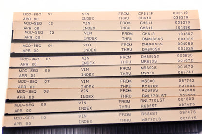 Mack MOD-SEQ 01, MOD-SEQ 02, MOD-SEQ 10 Vin Index CF611F002119 - WS792LS001015 Microfiche Lot of 10 NOS