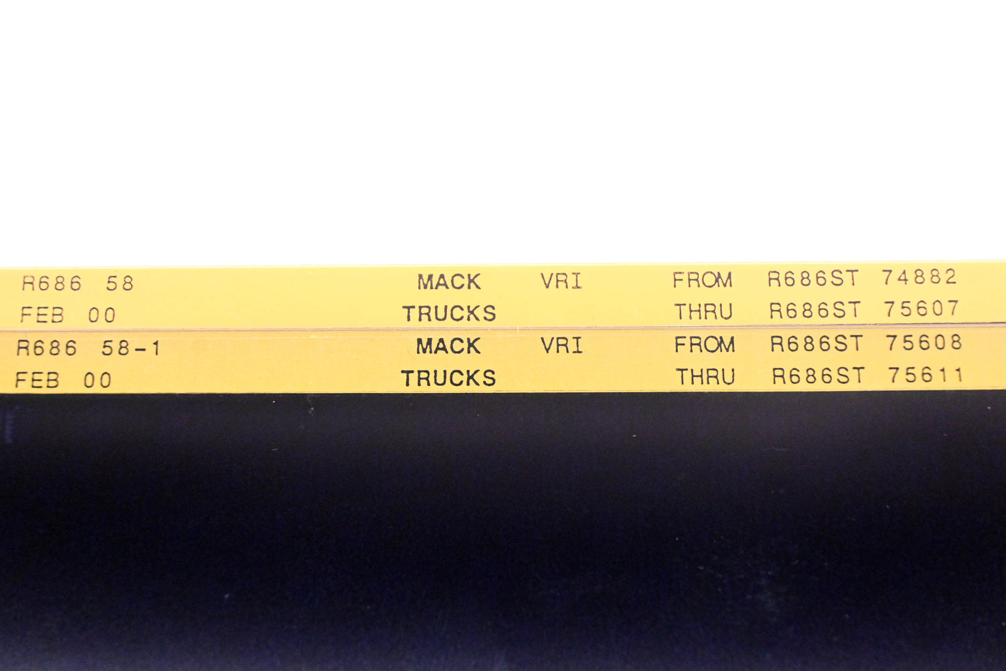 Mack R686 58, R686 58-1 R686ST74882 - R686ST75611 VRI Microfiche Lot of 2 NOS