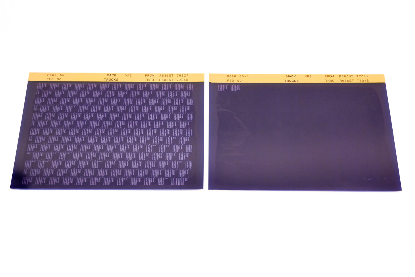 Mack R686 60, R686 60-1 R686ST76327 -R686ST77046 VRI Microfiche Lot of 2 NOS