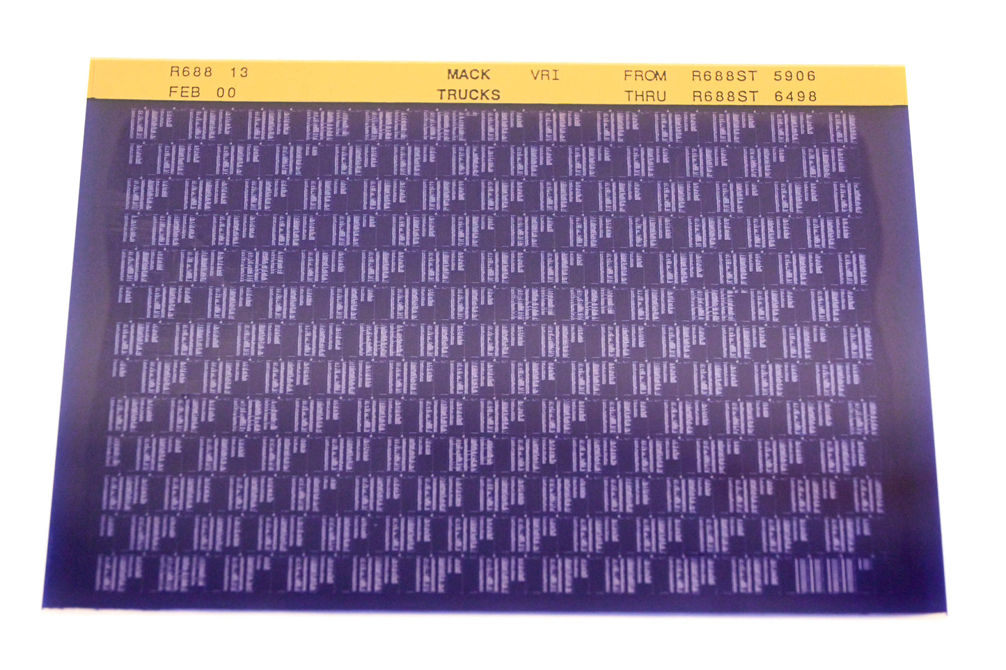 Mack R688 13 R688ST5906 - R688ST6498 VRI Microfiche NOS