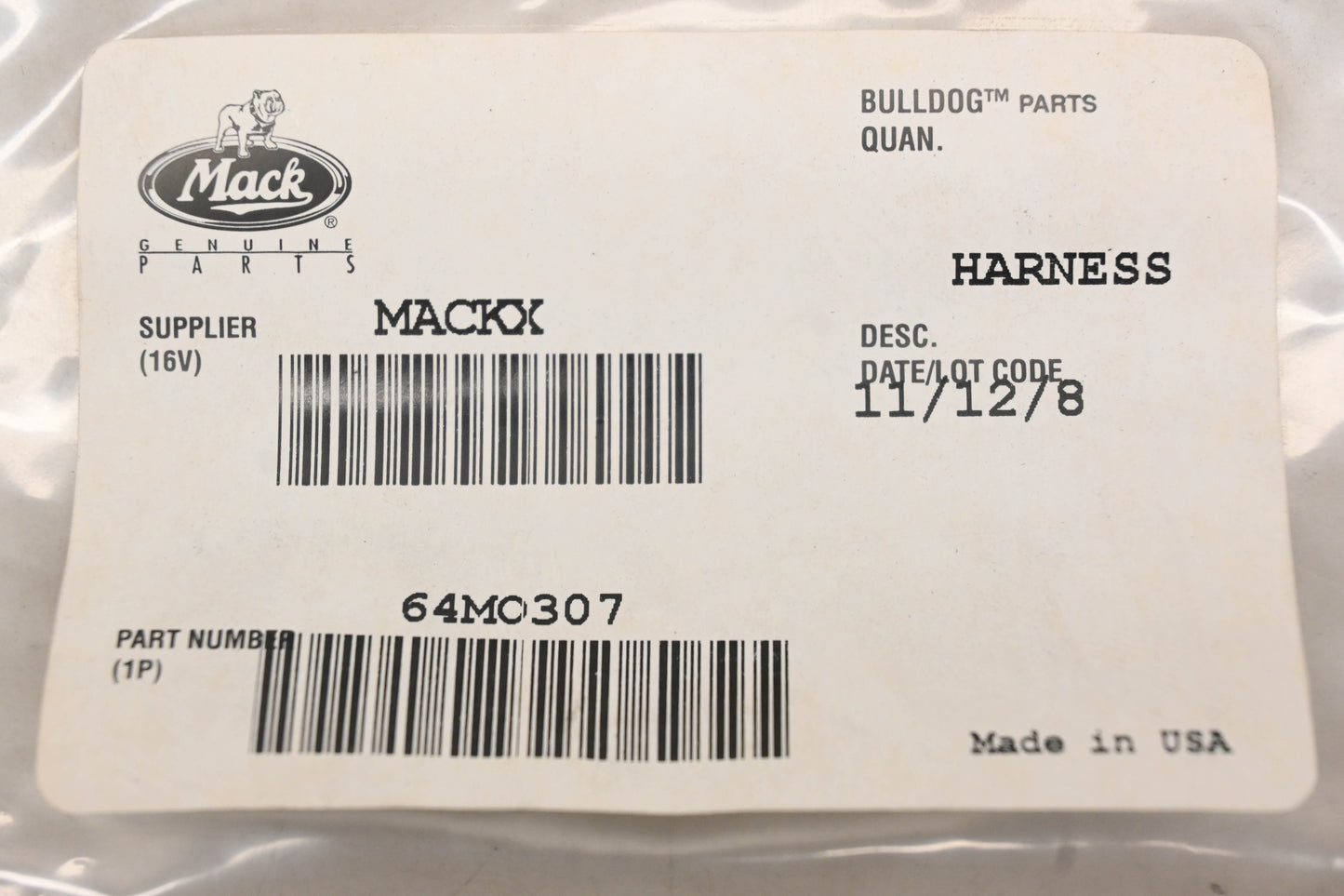 Mack 64MO307 Socket Harness NOS