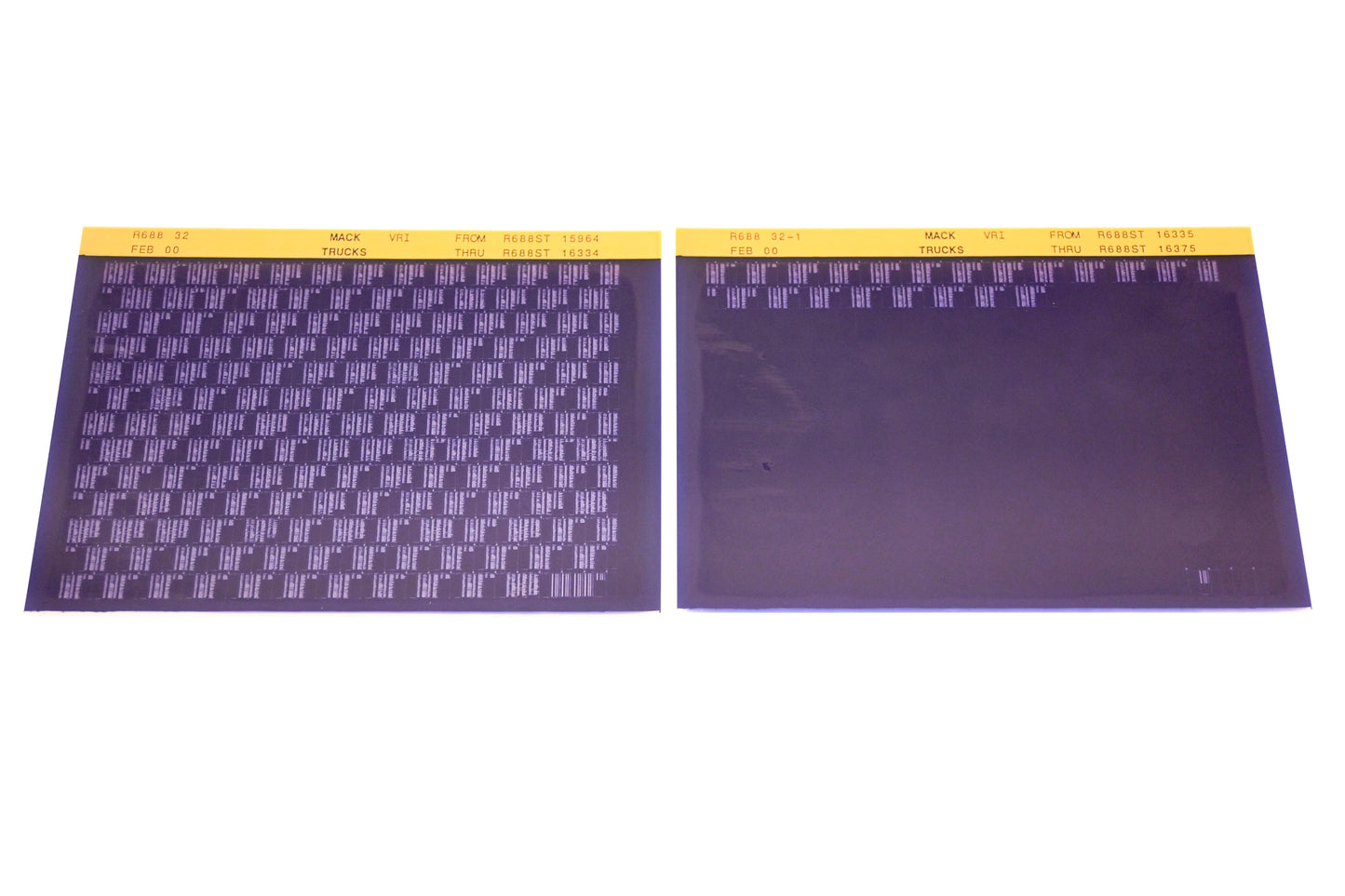 Mack R688 32, R688 32-1 R688ST15964 - R688ST16375 VRI Microfiche Lot of 2 NOS