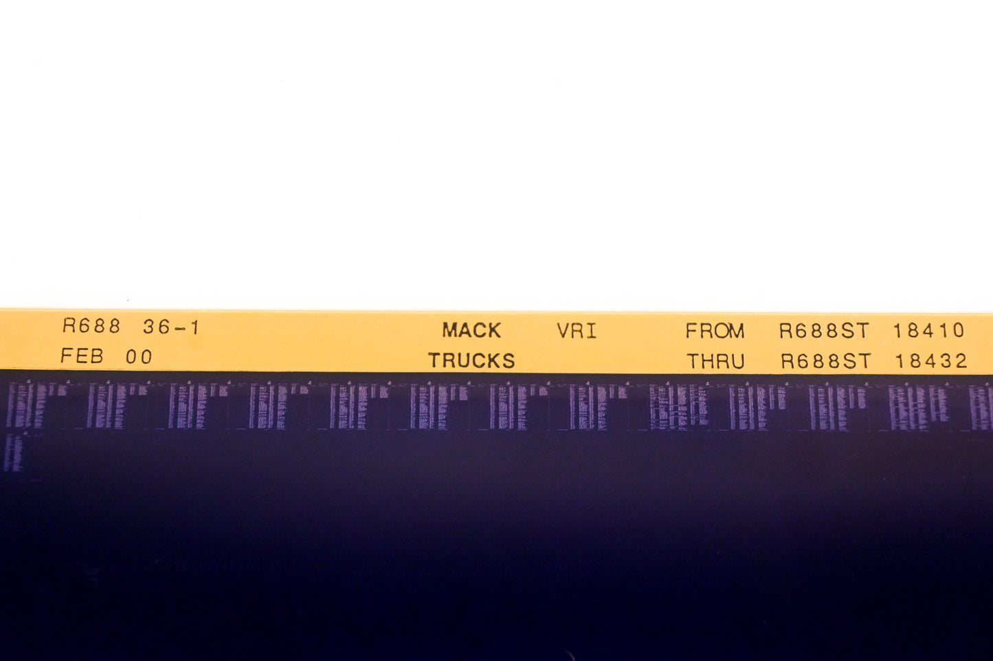 Mack R688 36-1 R688ST18410 - R688ST18432 VRI Microfiche NOS