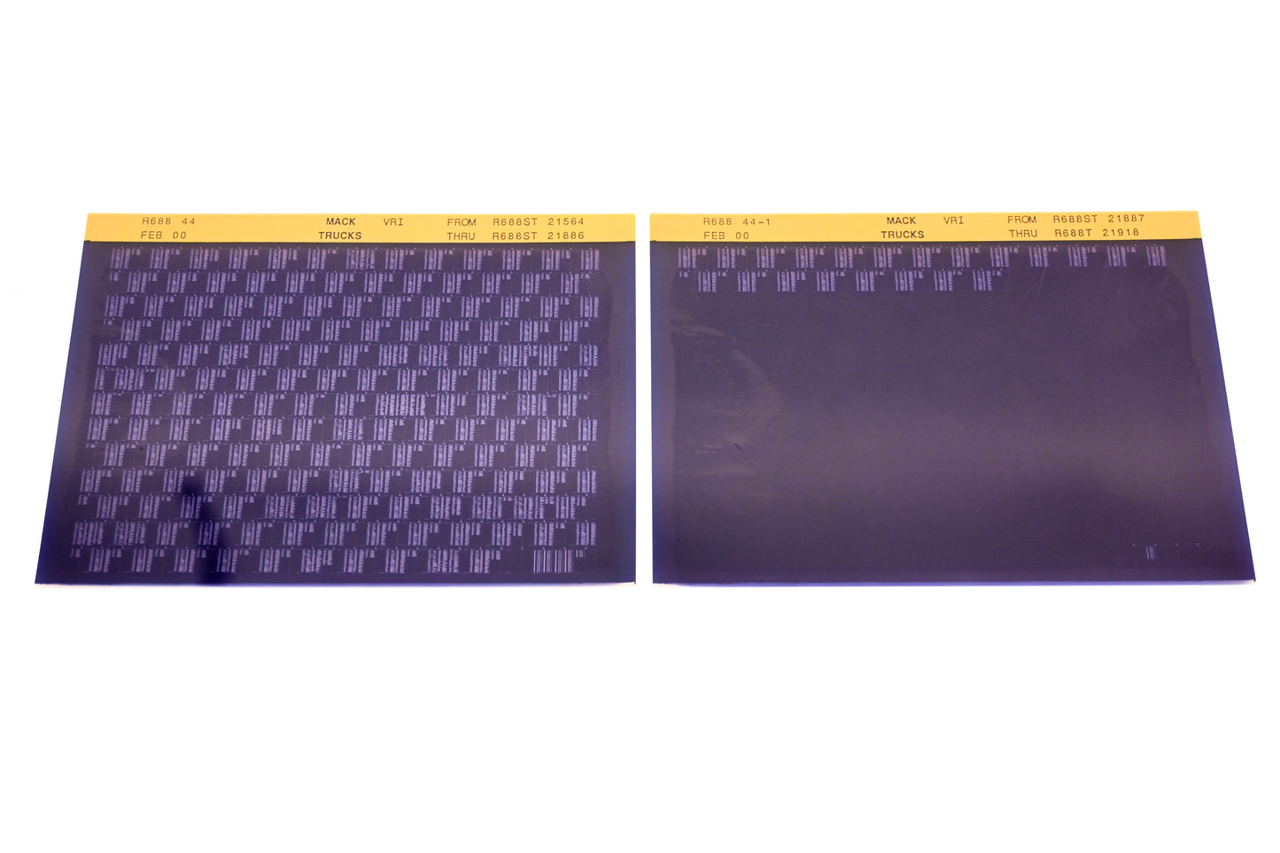 Mack R688 44, R688 44-1 R688ST21564 - R688T21918 VRI Microfiche Lot of 2 NOS