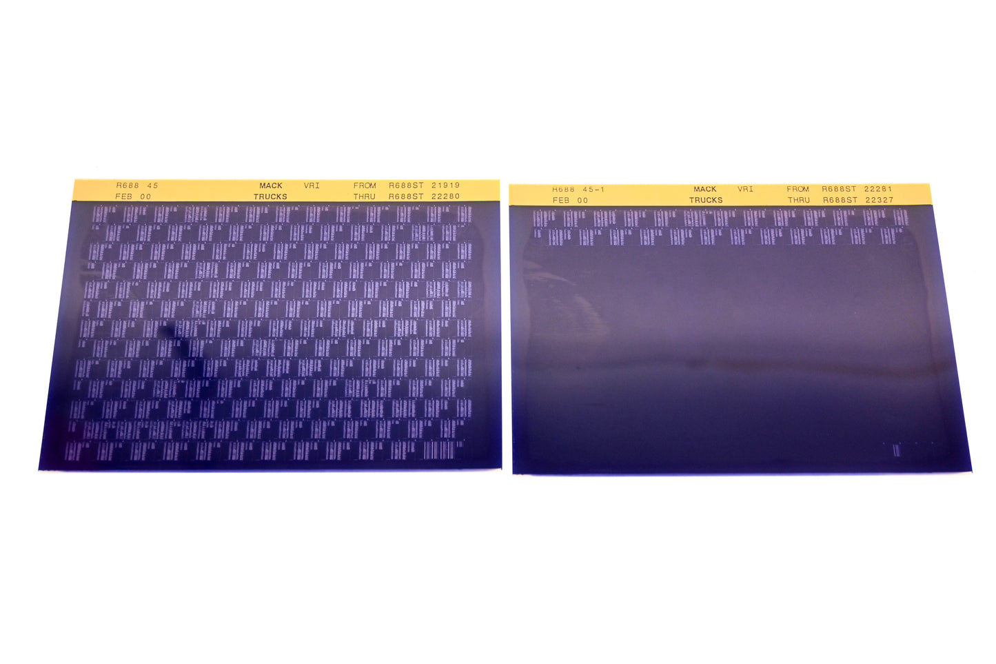 Mack R688 45, R688 45-1 R688ST21919 - R688ST22327 VRI Microfiche Lot of 2 NOS
