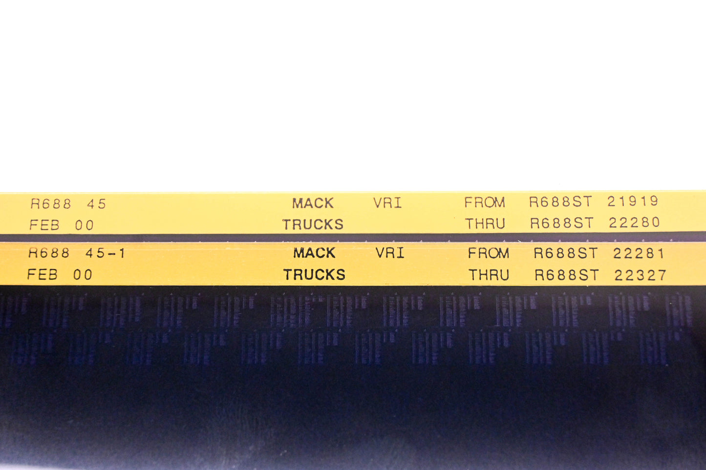 Mack R688 45, R688 45-1 R688ST21919 - R688ST22327 VRI Microfiche Lot of 2 NOS