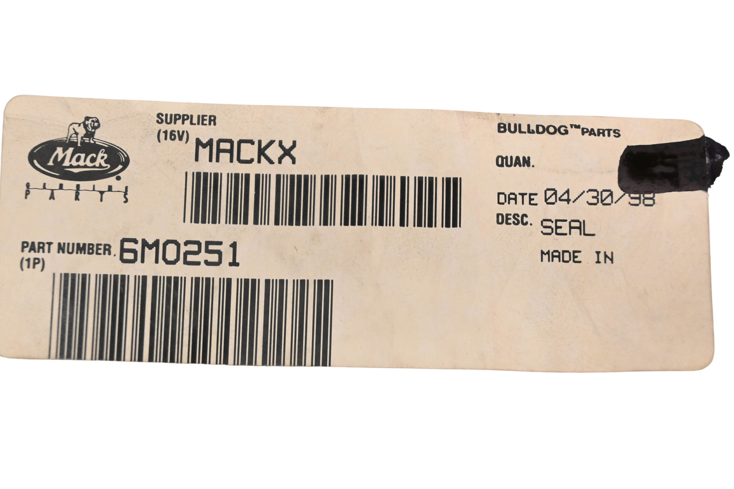 Mack 6MO251 Marker Lamp Base Seal NOS