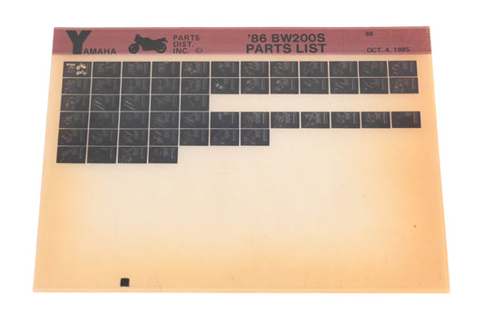 OEM Yamaha WE049-106 1986 BW200S Parts List Microfiche Rev:10/4/1985