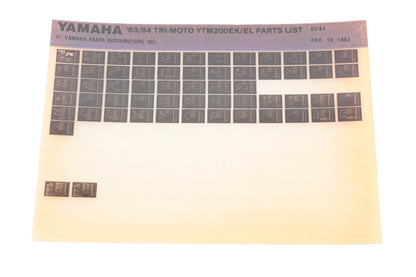 OEM Yamaha WE049-107 1983/84 Tri-Moto YTM200EK/EL Parts List Microfiche Rev:12/19/1983