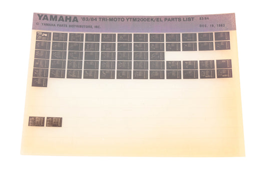 OEM Yamaha WE049-107 1983/84 Tri-Moto YTM200EK/EL Parts List Microfiche Rev:12/19/1983