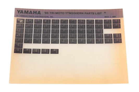 OEM Yamaha WE049-111 1985 Tri-Moto YTM200ERN Parts List Microfiche Rev:3/7/1984