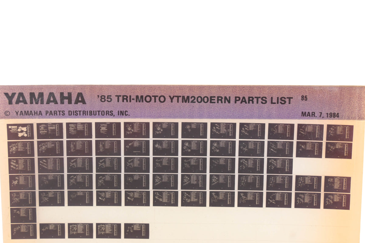 OEM Yamaha WE049-111 1985 Tri-Moto YTM200ERN Parts List Microfiche Rev:3/7/1984
