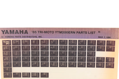 OEM Yamaha WE049-111 1985 Tri-Moto YTM200ERN Parts List Microfiche Rev:3/7/1984