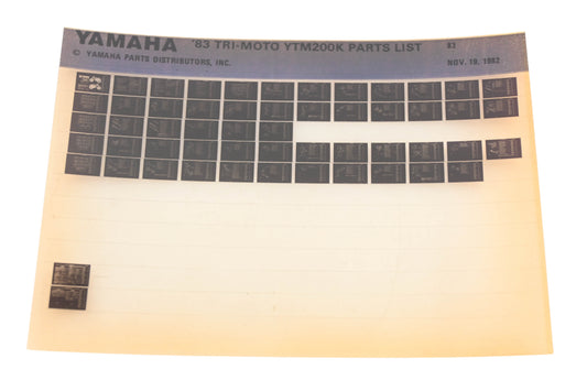 OEM Yamaha WE049-114 1983 Tri-Moto YTM200K Parts List Microfiche Rev:11/19/1982