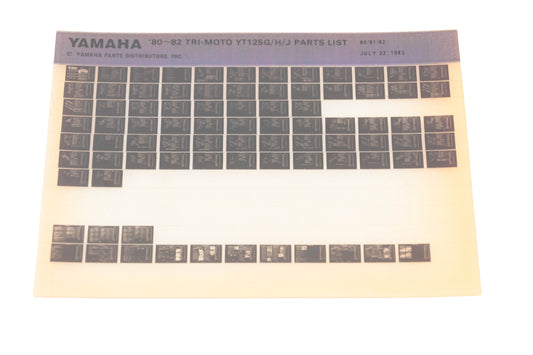 OEM Yamaha WE049-119 1980-82 Tri-Moto YT125G/H/J Parts List Microfiche Rev:7/22/1983