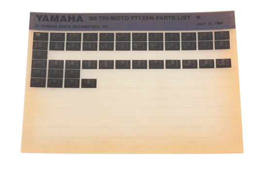 OEM Yamaha WE049-121 1985 Tr-Moto YT125N Parts List Microfiche Rev:7/31/1984