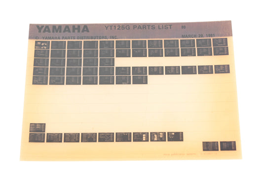 OEM Yamaha WE049-124 YT125G Parts List Microfiche Rev:3/20/1981