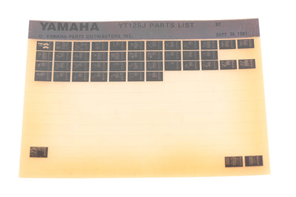 OEM Yamaha WE049-125 YT125J Parts List Microfiche Rev:9/30/1981
