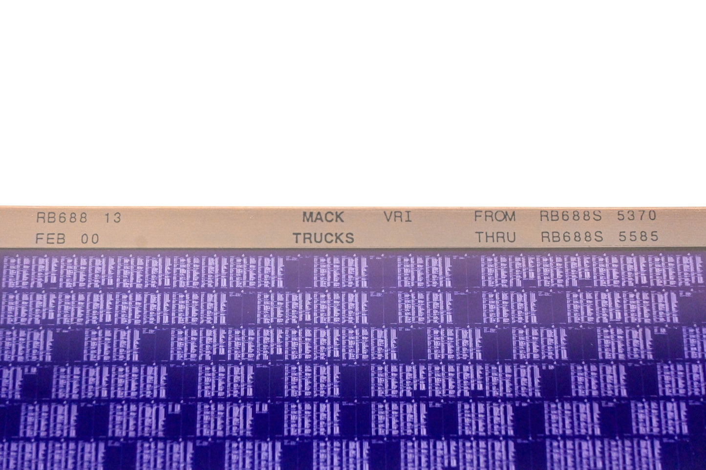Mack RB688 13 RB688S5370 - RB688S5585 VRI Microfiche NOS
