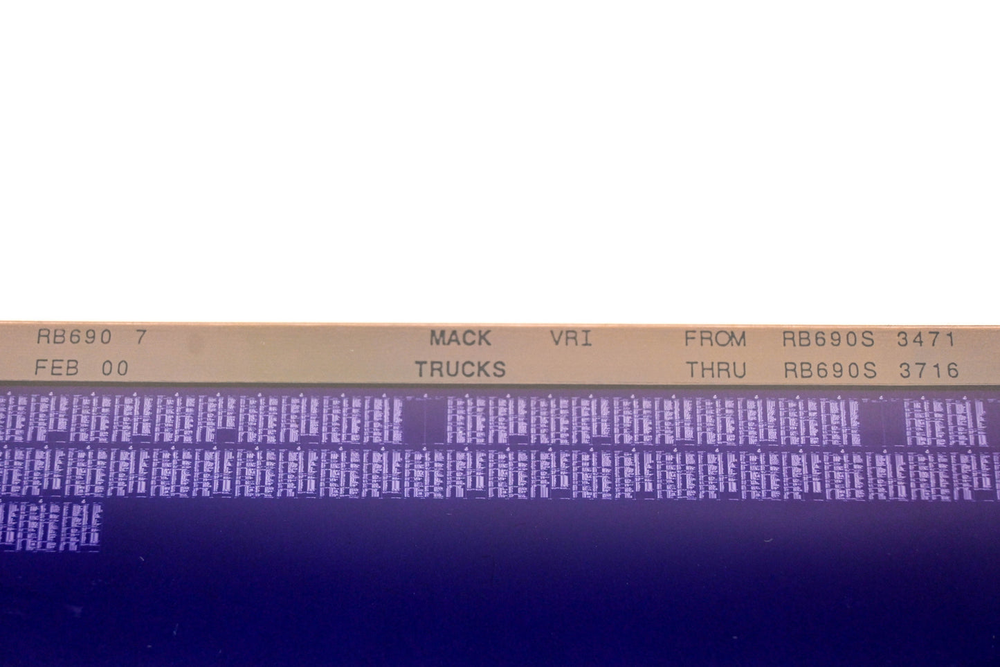 Mack RB690 7 RB690S3471 - RB690S3716 VRI Microfiche NOS