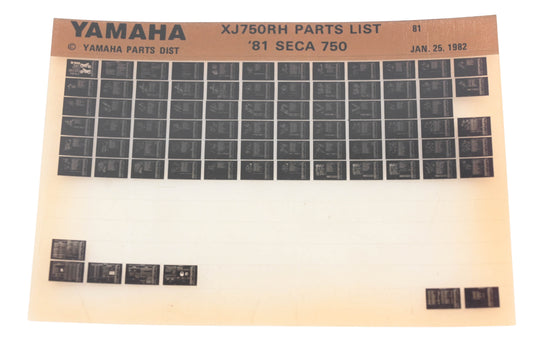 OEM Yamaha WE049-133 1981 XJ750RH SECA 750 Parts List Microfiche Rev:1/25/1982
