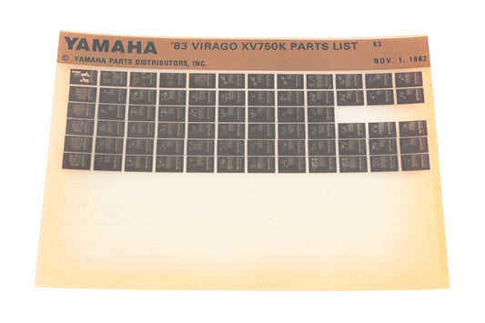 OEM Yamaha WE049-136 1983 Virago XV750K Parts List Microfiche Rev:11/1/1982